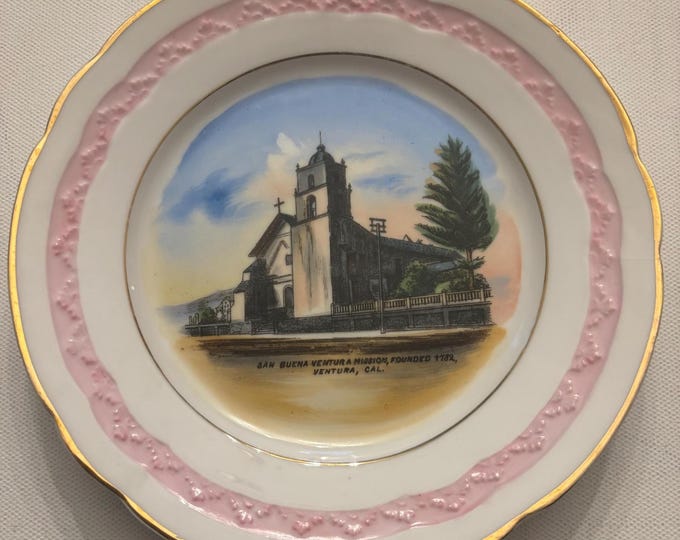 Antique Wheelock Plate ME Vauder Bogart Souvenir BRC Fidello Germany San Buena Ventura Mission Founded 1787 Lover Antiques and Vintage