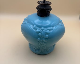 Antique EAPG Blue Opaque Glass Oil Lamp 1890's Gillinder Queen Lover Antiques and Vintage