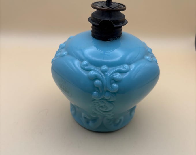 Antique EAPG Blue Opaque Glass Oil Lamp 1890's Gillinder Queen Lover Antiques and Vintage