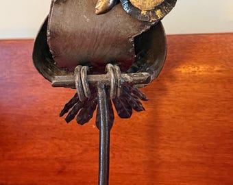 Vintage Owl on His Perch Steampunk Owl Mid Century Brutalist Owl Metal Owl Figurine Lover Antiques and Vintage