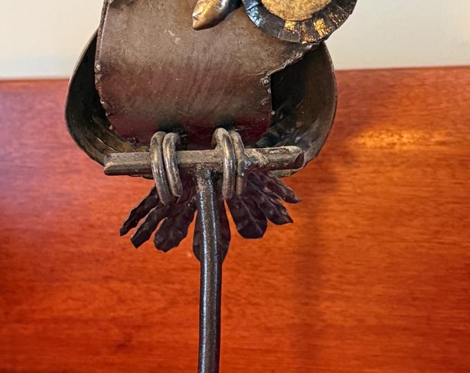 Vintage Owl on His Perch Steampunk Owl Mid Century Brutalist Owl Metal Owl Figurine Lover Antiques and Vintage