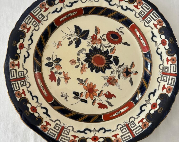 Antique Mason’s Patent Ironstone China Plate Cobalt Blue & Rust Flowers Leaves Made in England 10 1/2” Lover Antiques and Vintage