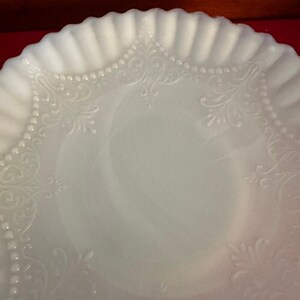Depression Milk Glass White Monax Petalware Salad Plate, 8” Lace Pattern White Special Glass Plate Lover Antiques and Vintage image 8
