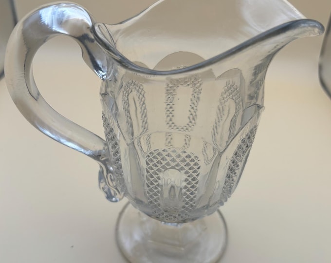 Antique Flint Glass Pitcher or Glass Creamer Footed Buckle Pattern Design Lover Antiques and Vintage
