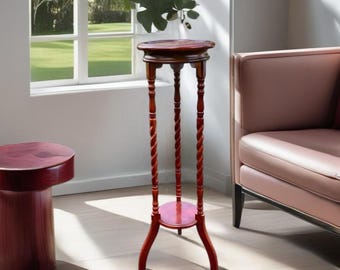 Antique Barley Twist Plant Stand: Tall Accent Table
