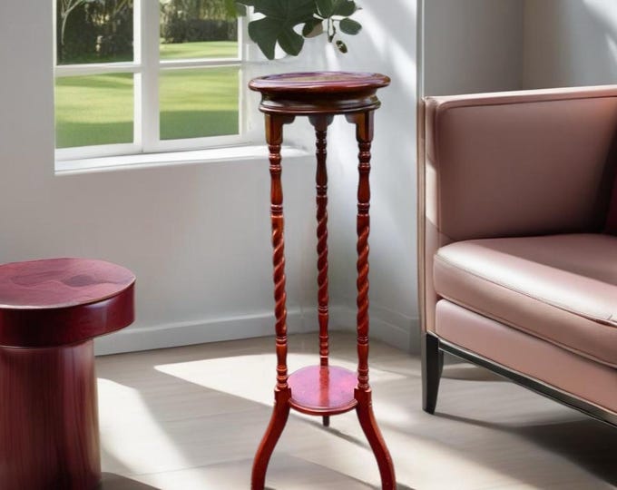Antique Barley Twist Tall Plant Stand Side Table Pretty Accent Table Lover Antiques and Vintage
