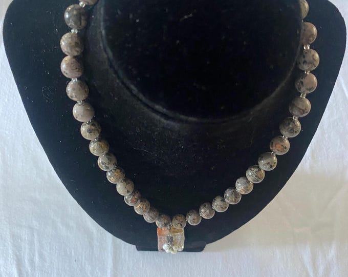 Vintage Jasper Beaded Necklace with Rose Quartz Pendant Unique Gifts Galore Lover Antiques and Vintage
