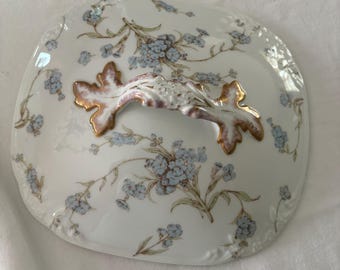 Vintage Limoges Porcelain Serving Dish: Blue Floral Design, France