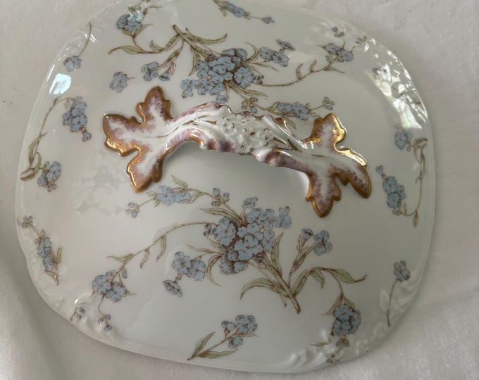 Vintage Limoges of France Porcelain Serving Dish Tray Dish with Handles Blue Flowers Design Lover Antiques and Vintage