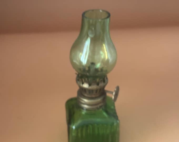 Emerald Green Mini Oil Lamp, Lover Antiques and Vintage