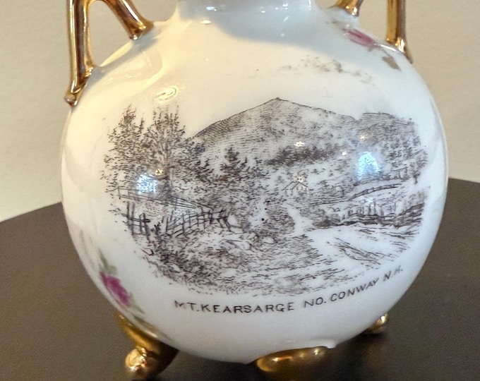 Vintage Carlsbad N.W. Pease Austrian Vase with Pink Roses Mount Kearsarge No Conway NH Lover Antiques and Vintage