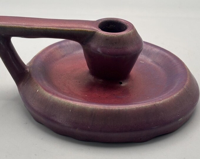 Antique Fulper Pottery Arts and Crafts Chamberstick Candle Holder with Purple Glaze