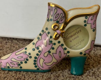 Vintage Ganz Shoe Picture Frame with Pinkk and Green Gold Gilding Lover Antiques and Vintage