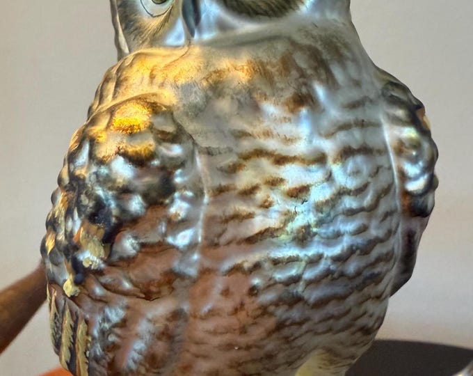 Vintage Gold Barn Owl on a Branch Perch Hand Blown Orange Owl Christmas Holiday Lover Antiques and Vintage