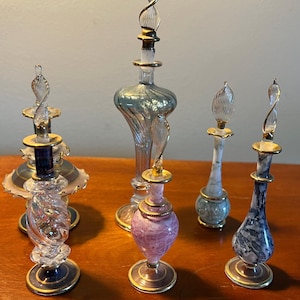 Vintage Gold Lined Glass Perfume Bottle Collection - Set of 6