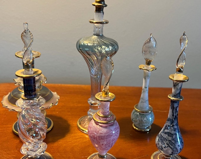 Vintage Perfume Bottle Collection of 6 Decanter, Gold Lined, Glass Art, Pretty Bottles,  Artsy, Lover Antiques and Vintage