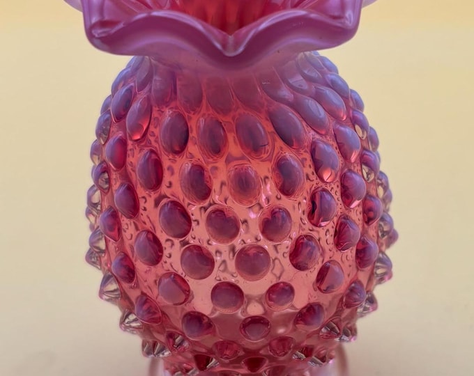Vintage Fenton Cranberry Opalescent Miniature Hobnail Vase with Pedestal Lover Antiques and Vintage
