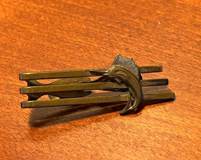 Vintage Hickok mens brass swordfish tie clip circa 1950’s mid century modern collectibles