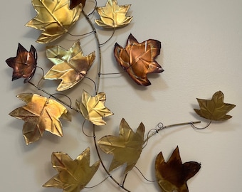 Vintage Flowers Metal Wall Art Copper Large Wall Hanging Artwork Flower Artwork Curtis Jere Style Brutalist Wall Sculpture