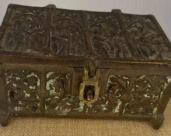 Antique Bronze Trinket Box Casket Container Original Patina Lover Antiques and Vintage