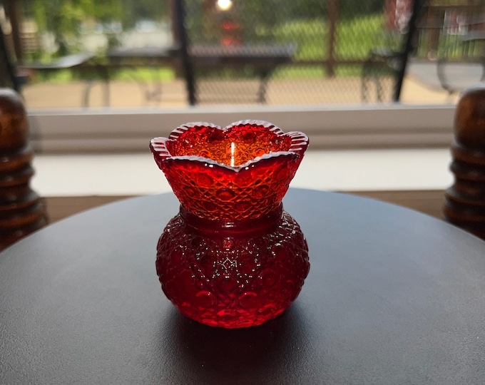 Vintage Ruby Red Amberina Cut Glass Figurine Sugar Dish, Toothpick Holder, Container Glass Art Lover Antiques and Vintage
