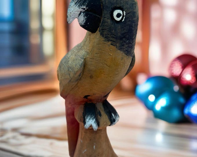 Vintage Carved Wooden Parrot Figurine Hand Painted Made in Jamaica Lover Antiques and Vintage