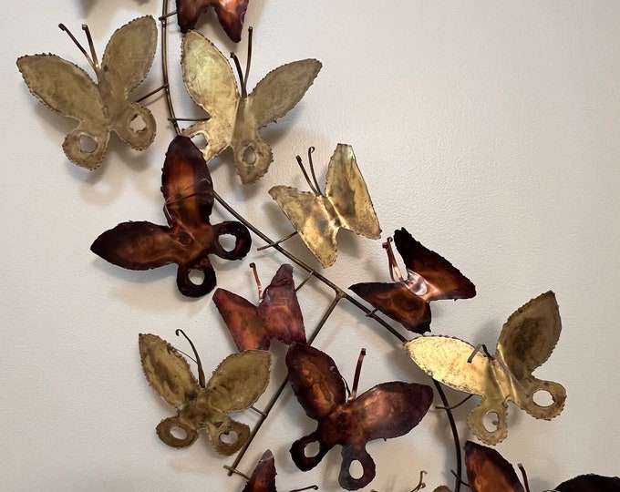 Vintage Butterflies in Flight Metal Wall Hanging Copper Wall Art Artwork Curtis Jere Style Butterfly Brutalist Art Sculpture Rare!