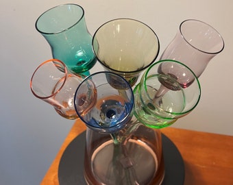 Vintage Glass Ice Bucket Set: Multi-Colored Cordial Stemware Barware