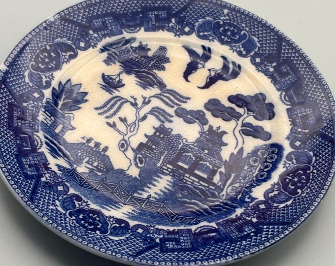 Antique Blue Willow Plate, Bone China, Signed Made in Occupied Japan, Lover Antiques and Vintage
