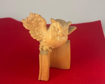 Vintage Owl on a Book Carved Owl Statue Lover Antiques and Vintage