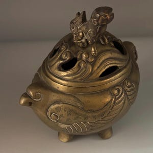 Antique Bronze Chinese Censer Incense Burner Bowl with Lid Koro with Foo Dog Lover Antiques and Vintage
