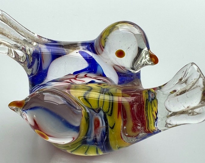 Vintage Millefiori Murano Art Glass Love Birds Paperweight Colored Artwork, Lover Antiques and Vintage