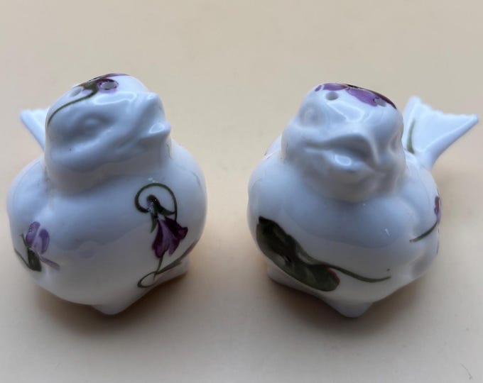 Vintage Hammersley Fine Bone China Bird Salt & Pepper Shakers Hand Painted Victorian Violets Lover Antiques and Vintage