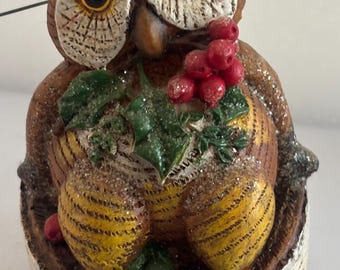 Owl Ornament Figurine, Copper and Resin Owl Decor, Holiday or Home Decor, Unique Bird Figurine
