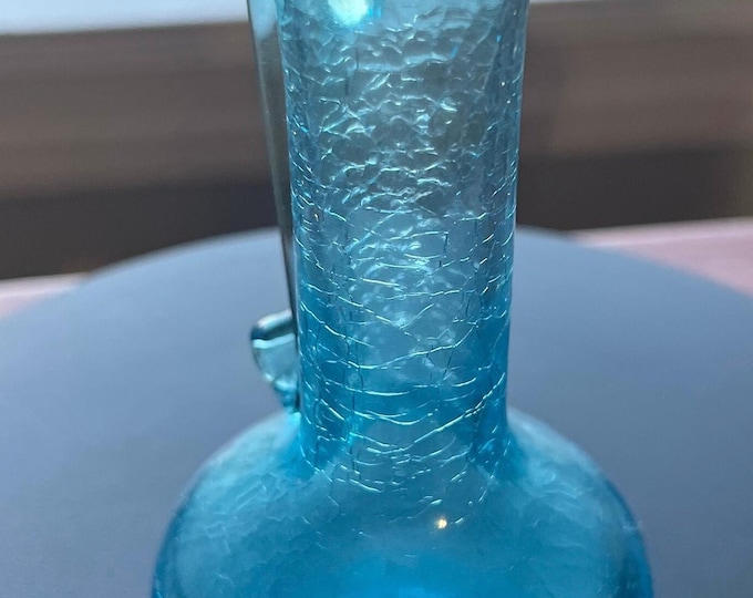 Vintage Blue Crackle Glass, Mini Pitcher, Art Blue Glass, Art Glass, Lover Antiques and Vintage