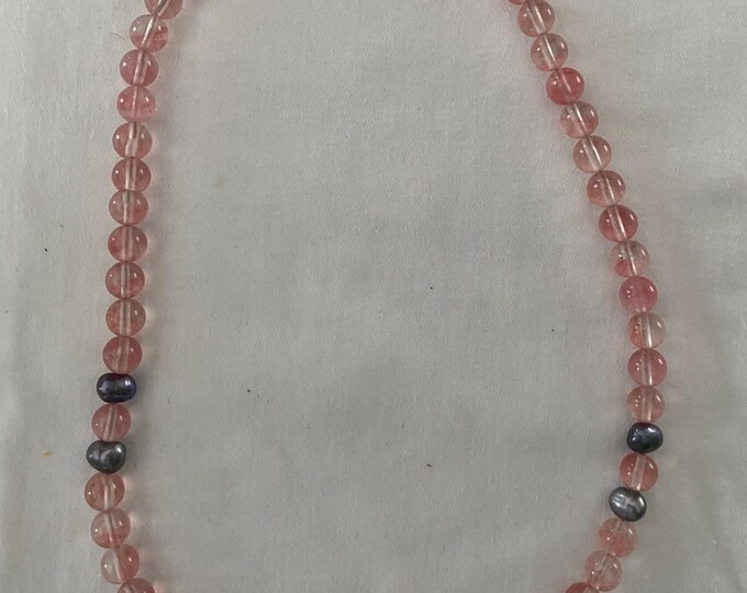 Vintage Pink & Gray Beaded Necklace Watermelon Jewelry Unique Gifts at Lover Antiques and Vintage