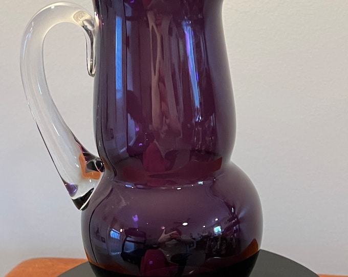 Vintage Amethyst Art Glass Pitcher Purple Mid Century Glassware Glass Art Vase