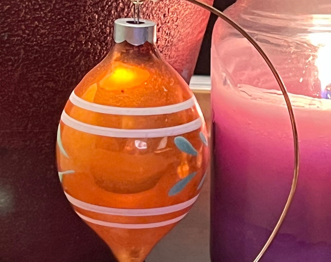 Vintage Shiny Brite Teardrop Ornament, Orange Hand Painted Ornament, Circa 1940’s Lover Antiques and Vintage