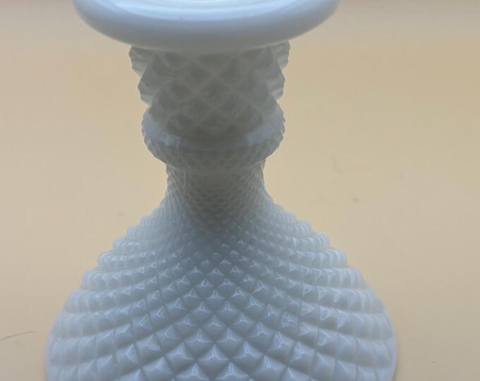 Vintage Westmoreland Diamond Hobnail Milk Glass Candle Stick Holder Lover Antiques and Vintage