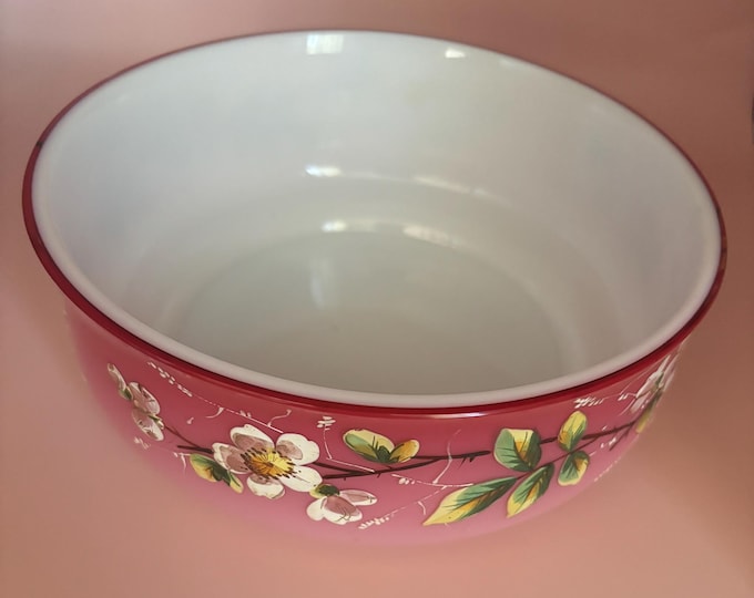 Vintage Hand Painted Bowl Pink/Red Hombre Glass Dish Signed 1408 on bottom Japanese Large Encased Glass Bowl Lover Antiques and Vintage