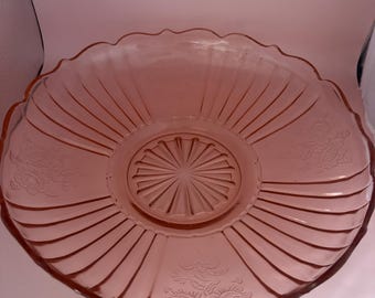 Vintage Anchor Hocking Mayfair Pattern Pink Depression Glass 12” Serving Platter Bowl Lover Antiques and Vintage