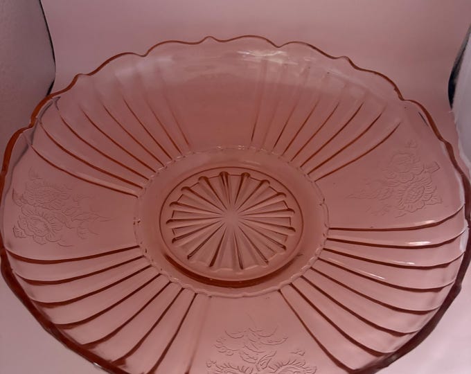 Vintage Anchor Hocking Mayfair Pattern Pink Depression Glass 12” Serving Platter Bowl Lover Antiques and Vintage