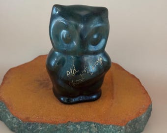 Vintage Ceramic Drip Pottery Green Owl Statue Fort Henry Pottery Glazed McMaster Craft Canada Lover Antiques and Vintage
