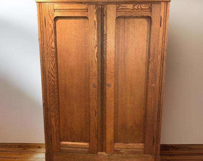 Antique Oak Eastlake Armoire Closet Double Door Tall Wardrobe Clothing Display Large Cabinet Lover Antiques and Vintage