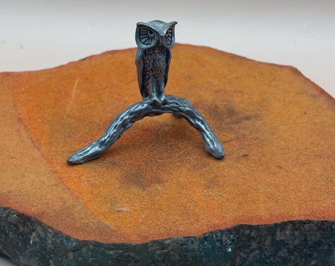 Vintage Pewter Owl on Branch Figurine Lover Antiques and Vintage