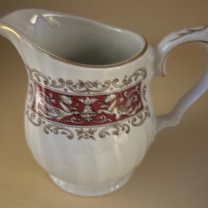Vintage Myott Creamer Made in England, Small Mini Pitcher, Red and White Floral Design, Collectible Gift for Her