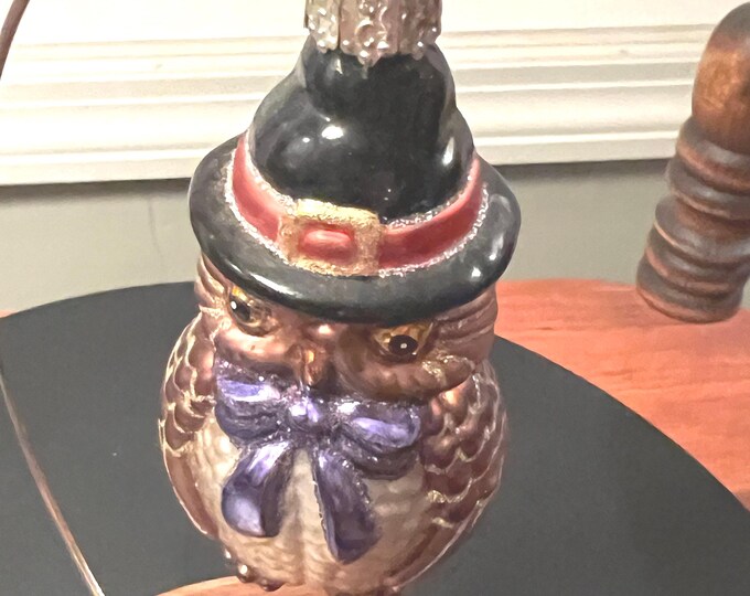 Vintage Halloween Owl Ornament: Orange Glass Holiday Decor