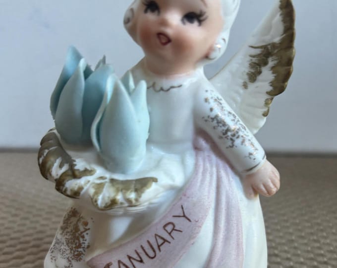 Vintage Lefton Grandma with Wings Hand Painted Porcelain January Figurine Heavenly Grandmother Grandma in Heaven Figurine Lover Antiques