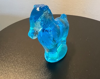 Vintage Blue Glass Horse Figurine by Summit Art Glass Company Hand Pressed in the USA Horses Lover Antiques and Vintage