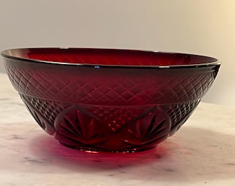 Vintage French Luminarc D’arcoroc Ruby Red Mid Century Modern bowl 8” x 2 3/4” tall Art glass artwork
